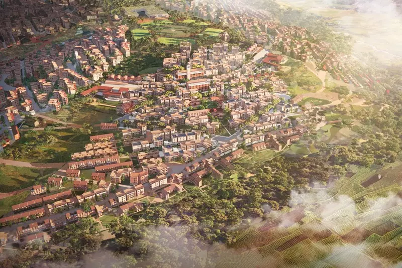 Visualization of an Aerial view of Green City Kigali