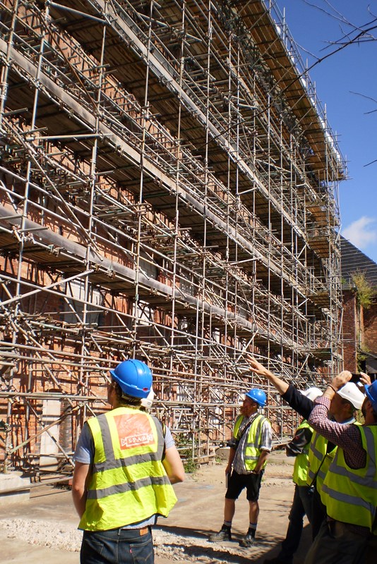  Shrewsbury Flaxmill Maltings shrouded in scaffolding