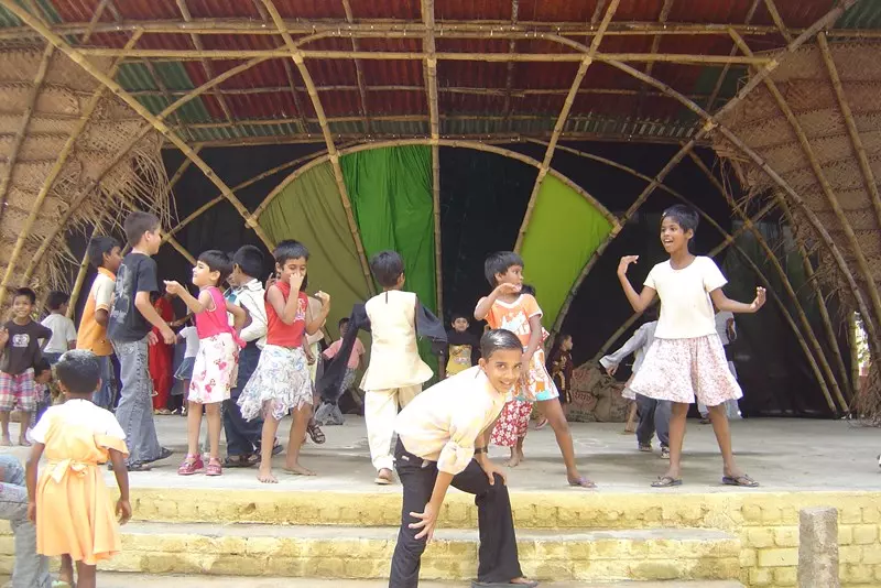 Children on bamboo stage