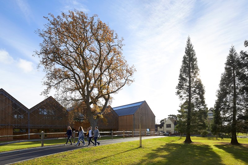 The new art and design building sits within the landscape setting of Bedales School