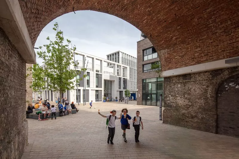 School entrance, Pocket Park Battersea Exchange