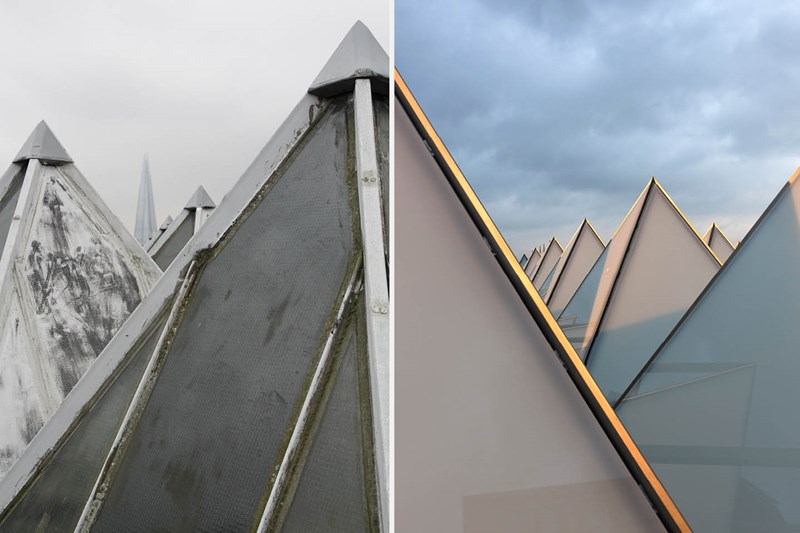 Old and new - the roof lights at Southbank Centre