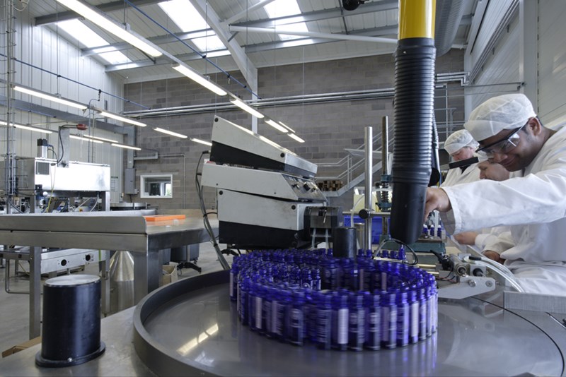 Botteling in the daylit and environmentally controlled product packaging hall
